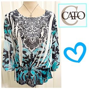 Cato, Tunic Length, Long Sleeve Top With Front Panel Iridescent Sequins Shirt
